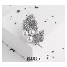 Брошь "Жемчужный трилистник", цвет белый в серебре