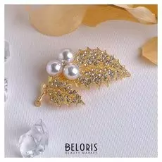 Брошь "Жемчужный трилистник", цвет белый в золоте