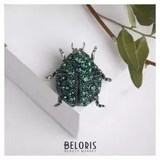 Брошь "Жучок", цвет зелёный в золоте