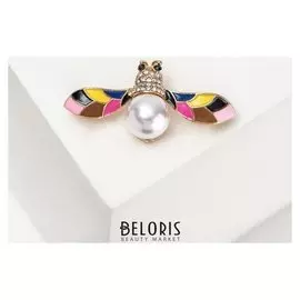 Брошь "Жучок" летающий, цветная в золоте