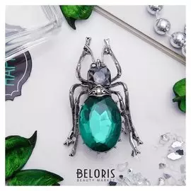 Брошь "Жук", цвет серо-зеленый в черненом серебре