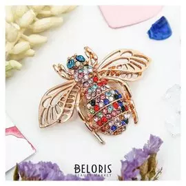 Брошь "Жук", цветная в золоте