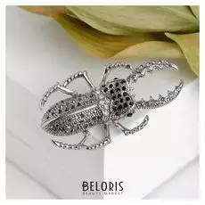 Брошь "Жук" олень, цвет чёрный в серебре