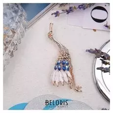 Брошь "Журавль поющий", цветная в розовом золоте