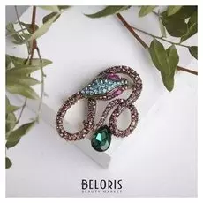 Брошь "Змея" кобра, цветная в золоте