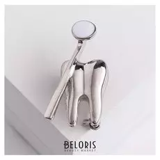 Брошь "Зуб с зеркалом", цвет белый в серебре