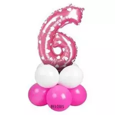 Букет из шаров «Цифра 6», фольга, латекс, набор 9 шт., цвет розовый, сердце