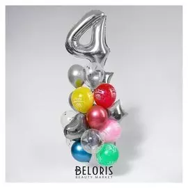 Букет из шаров «День рождения – 4 года», фольга, латекс, набор 21 шт., серебро