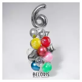 Букет из шаров «День рождения – 6 лет», фольга, латекс, набор 21 шт., серебро