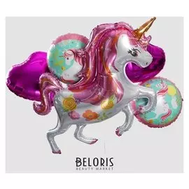 Букет из шаров «Единорог», сердца, круги, набор 5 шт.