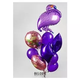Букет из шаров "Фламинго", фольга, латекс, набор 16 шт, цвет фиолетовый