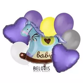 Букет из шаров "Лошадка", латекс, фольга, набор 9 шт.