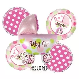 Букет из шаров "Рождение девочки", коляска, фольга, набор из 5 шт.