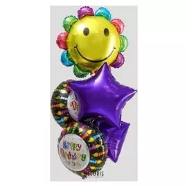 Букет из шаров "С днем рождения", ромашка, фольга, набор из 5 шт.