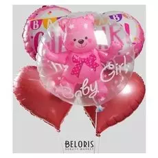 Букет из шаров "Ура, девочка", мишка в шаре, набор 5 шт.