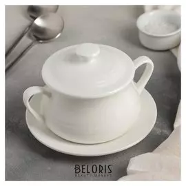 Бульонница «Элегия», 450 мл, 15,5×9,5 см, в комплекте с блюдцем 15,5×2 см, цвет белый