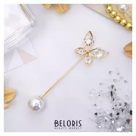 Булавка "Бабочка" объемная, 7,5см, цвет белый в золоте