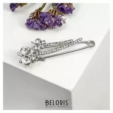 Булавка "Бабочки дуэт", 6 см, цвет белый в серебре