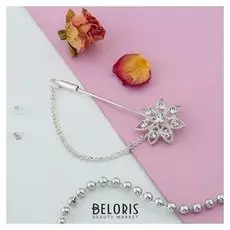 Булавка "Цветочек" с цепочкой, 5 см, цвет белый в серебре