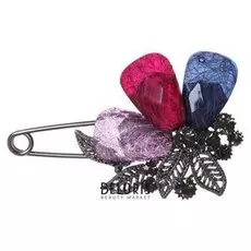 Булавка "Цветочная роса", 8,5 см, цветная в черненом серебре