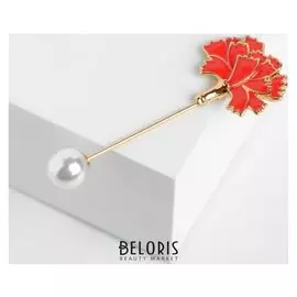 Булавка "Цветок" гвоздика, 7 см, цвет красно-белый в золоте