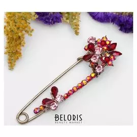 Булавка "Цветок кармен", 7,5 см, цвет красный в чернёном золоте