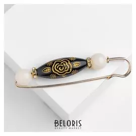 Булавка "Цветок" восток, 8 см, цвет чёрно-белый в золоте