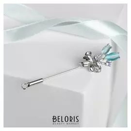 Булавка "Цветы" букет, 6,3 см, цвет голубой в серебре