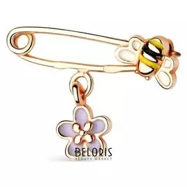 Булавка "Детская" пчела с цветком, цвет сиреневый, позолота