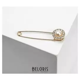 Булавка "Классика", круг, 5 см, цвет белый в золоте