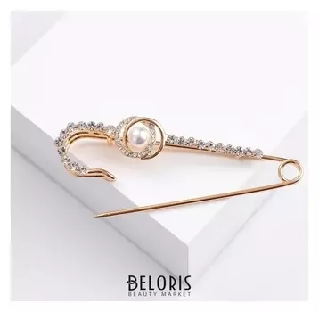 Булавка "Классика" овалы с жемчужиной, 7,5 см, цвет белый в золоте