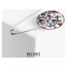 Булавка "Конфетти", 8см, овал цветная в серебре