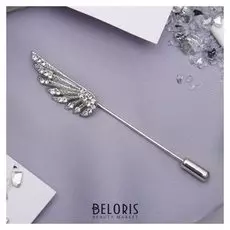 Булавка "Крыло", 7,7 см, цвет белый в серебре