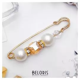 Булавка "Кубик" 6,5 см, цвет бело-коричневый в золоте