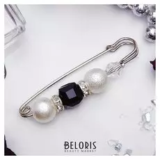 Булавка "Кубик" 6,5 см, цвет бело-черный в серебре