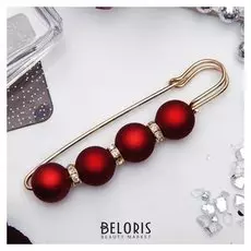 Булавка "Квартет" 8 см, шар №14, цвет матовый красный в золоте