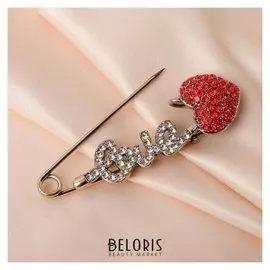 Булавка "Любовь" сердце, 7,5см, цвет красно-белый в чернёном золоте