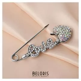 Булавка "Любовь" сердце, 7,5см, цвет радужно-белый в чернёном серебре