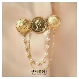 Булавка "Римская" три подвески, цвет матовое золото