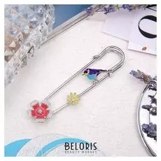 Булавка "Соловей", 6 см, цветная в серебре