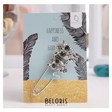 Булавка "Совы" пара, 6 см, цвет зелёный в чернёном серебре