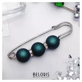 Булавка "Трио" 7 см, шар №14, цвет матовый темно-зеленый в серебре