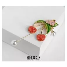 Булавка "Вишенки", 9 см, цветная в золоте