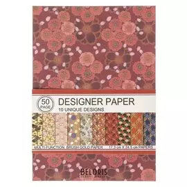 Бумага 1-сторонняя с золотым тиснением "Полянка"набор 50 лист., пл-сть 80 гр 24,5х17,3 см