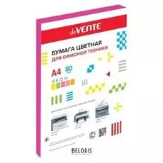 Бумага цветная А4, 100 листов, Devente, 80г/м², неоновый малиновый, в пакете