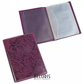 Бумажник водителя Befler "Гипюр", натуральная кожа, тиснение, 6 пластиковых карманов, фиолетовый
