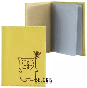 Бумажник водителя Fabula "Friends", натуральная кожа, тиснение, 6 пластиковых карманов, лимон