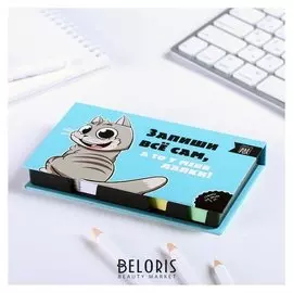 Бумажный блок в пластиковом футляре "Котик", 100 листов + 2 стикера