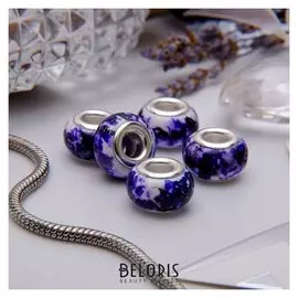 Бусина "Чернила", цвет бело-фиолетовый в серебре