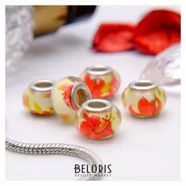 Бусина "Цветы" лилии, цвет красно-желтый в серебре